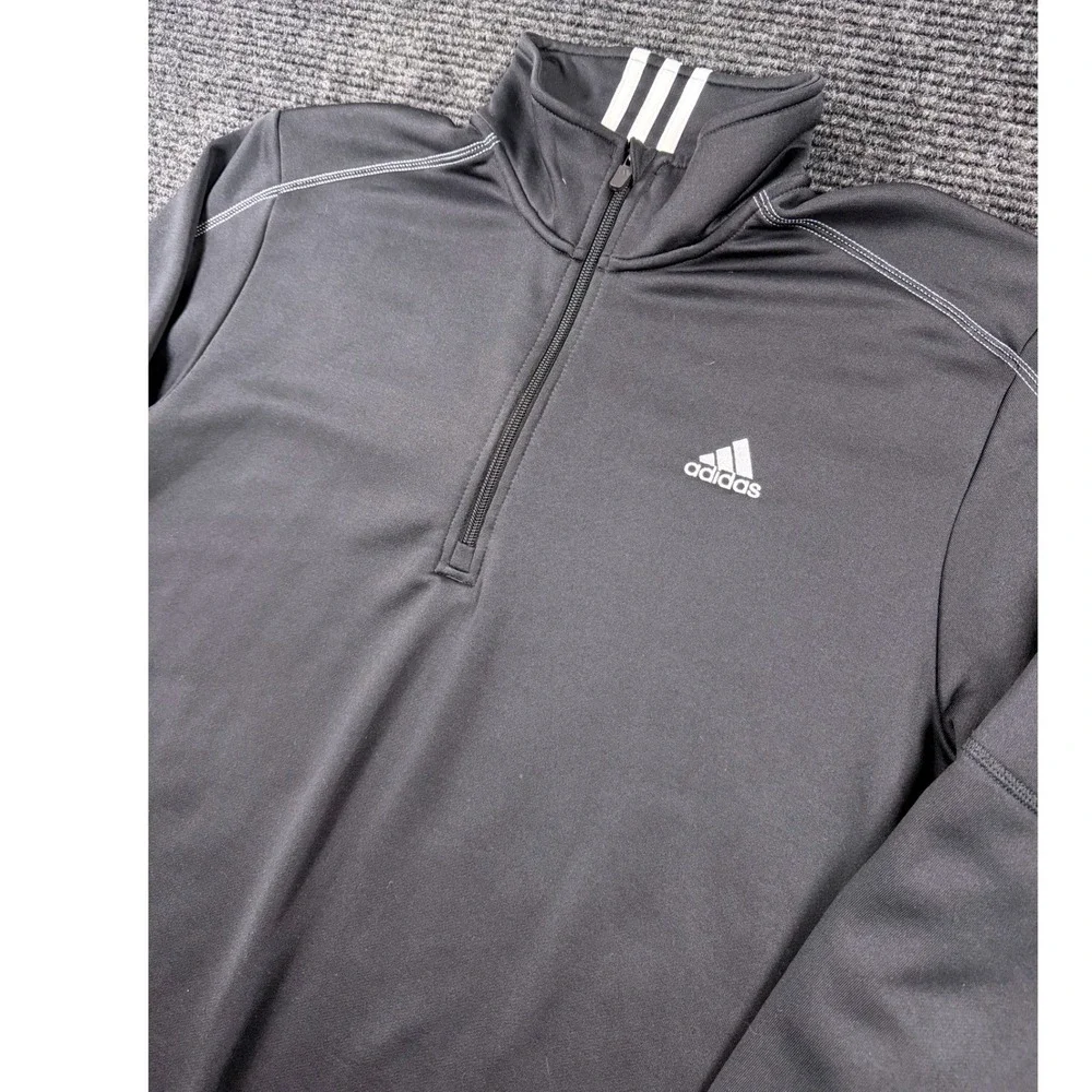 Adidas Mens 1/4 Zip Pullover Jacket Black XL W60595 3-Stripe Mock Neck Pocket